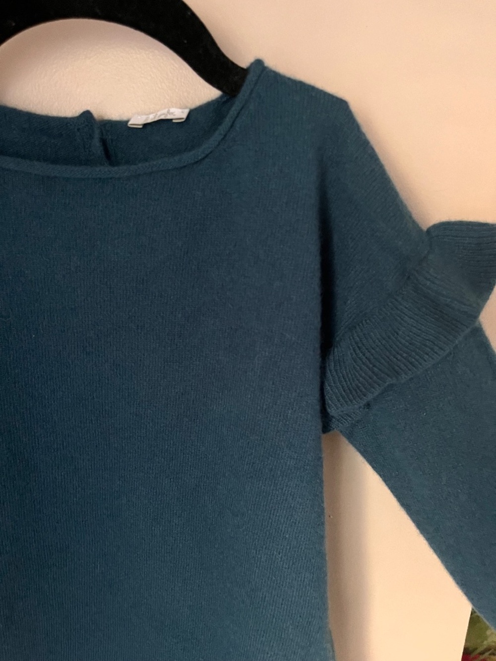 IL GUFO Teal Frill-Sleeve Wool Sweater, 8Y